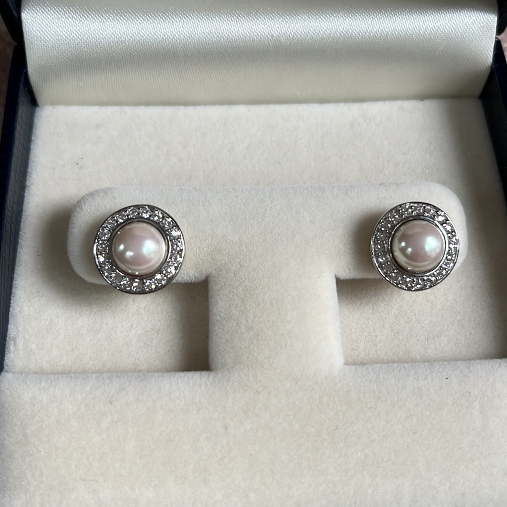 Brooks Brothers Pierced Faux Pearl Sterling Silver Earings